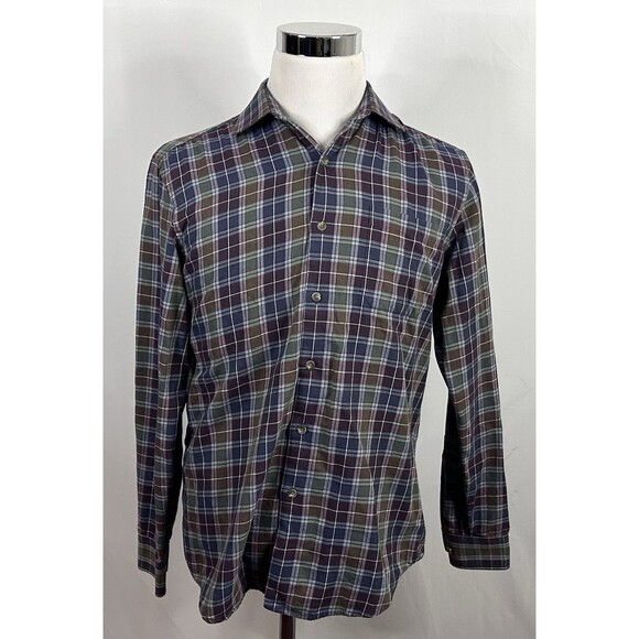 Viyella x Black Brown Medium Wool Blend Flannel Shirt Red Blue Green Plaid - Picture 2 of 5